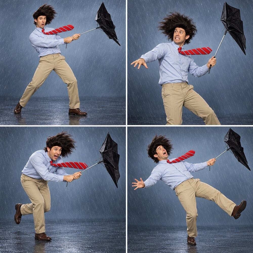 Rasta Imposta Caught in the Rain Costume Kit Umbrella Wig Tie Adult One Size